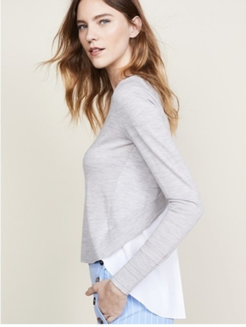 Veronica Beard Alma Sweater Wool Cotton Layered Look
